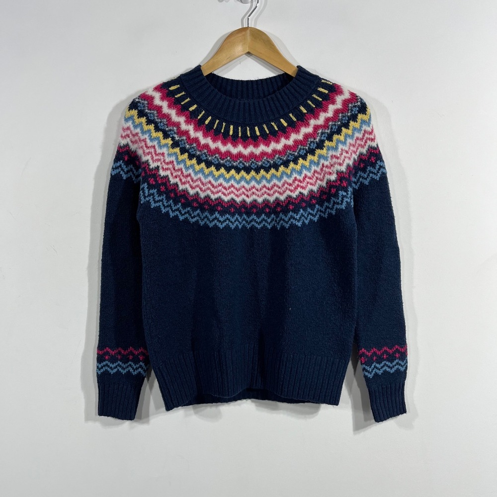 Womens Nordic Fair Isle Knit Preppy Crew Neck Sweater Pullover Cottagecore XS